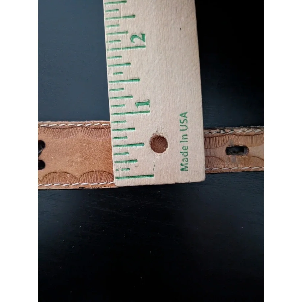 Vintage Womens Hand Tooled Leather Belt Western Woven Design 38